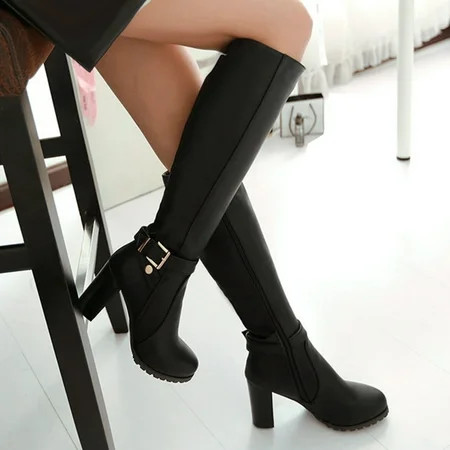 Tawop Over The Knee Boots For Women Shoes Side Zipper Solid Color Belt Buckle High Heels Wear-Resist | Walmart (US)