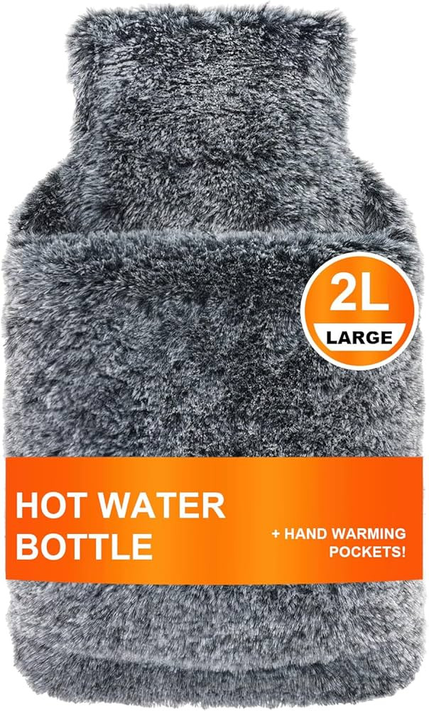 Hot Water Bottle with Cover, 2L Large Hot Water Bottle for Period, Neck, Back Pain Relief, Fluffy... | Amazon (UK)