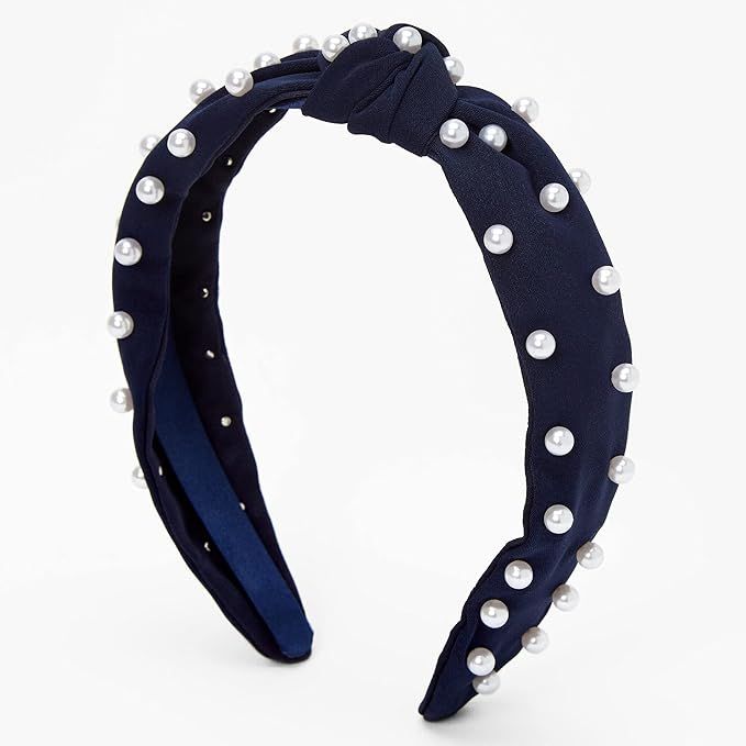 Claire's Pearl Knotted Headband - Navy | Amazon (US)