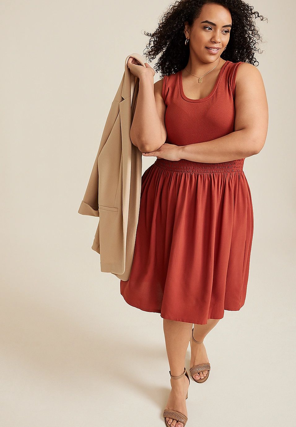 Plus Size Mixed Media Skater Dress | Maurices