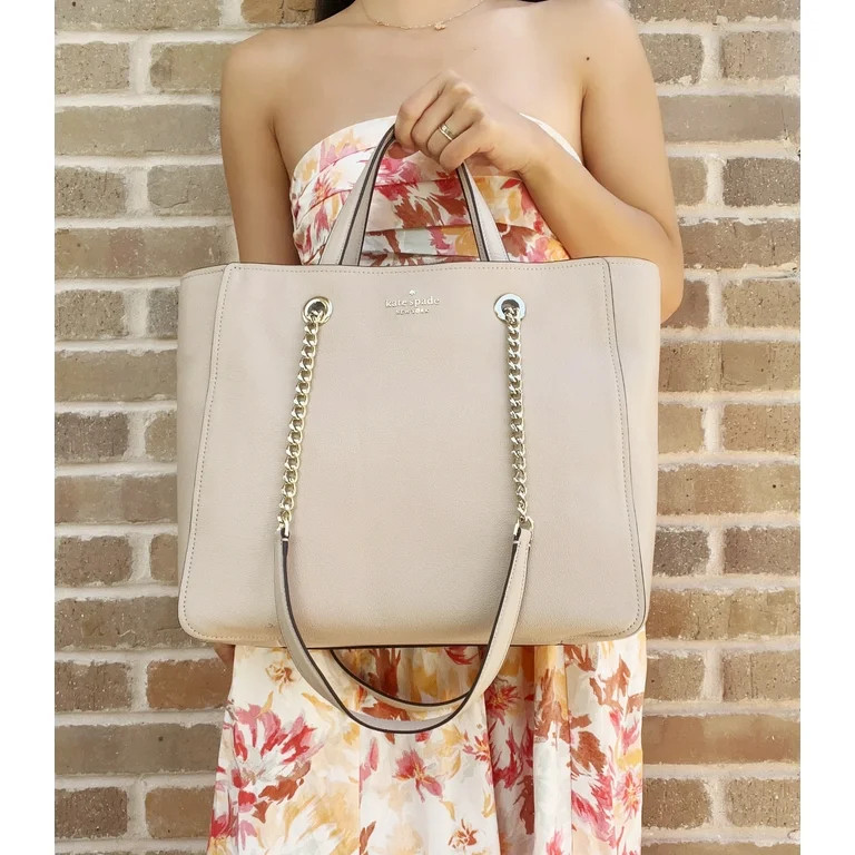 Kate Spade Large Infinite Triple Compartment Tote Bag Warm Beige Pebbled Leather | Walmart (US)