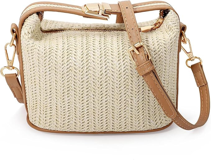 Straw Crossbody Bags for Women,Straw Summer Purse Woven Beach Bag Casual Tote Bag for Women | Amazon (US)
