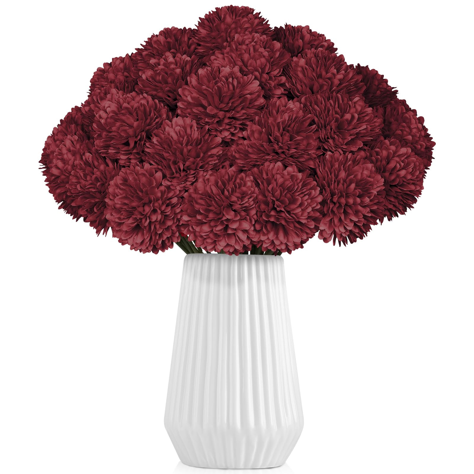 36 Pcs Burgundy Artificial Chrysanthemums Flowers Red Fake Mums Silk Ball Flowers for Fall Home D... | Amazon (US)