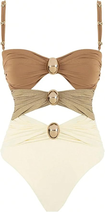QJQ Women's One Piece Swimsuit Tummy Control Cut Out Color Block Adjustable Straps Slimming Bathi... | Amazon (US)