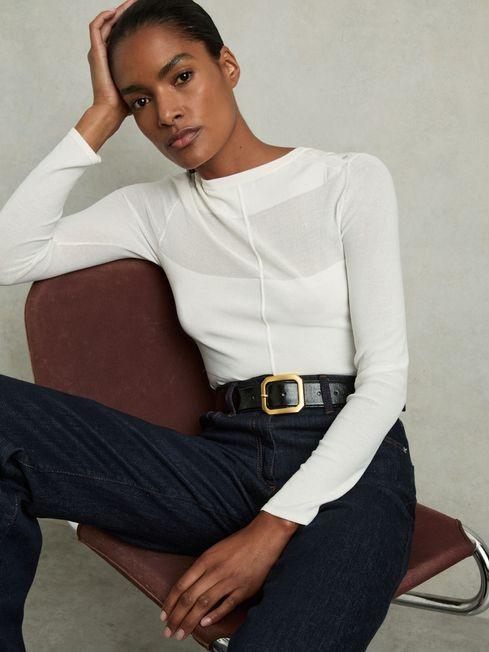 Leather Edged-Buckle Belt in Black | Reiss US