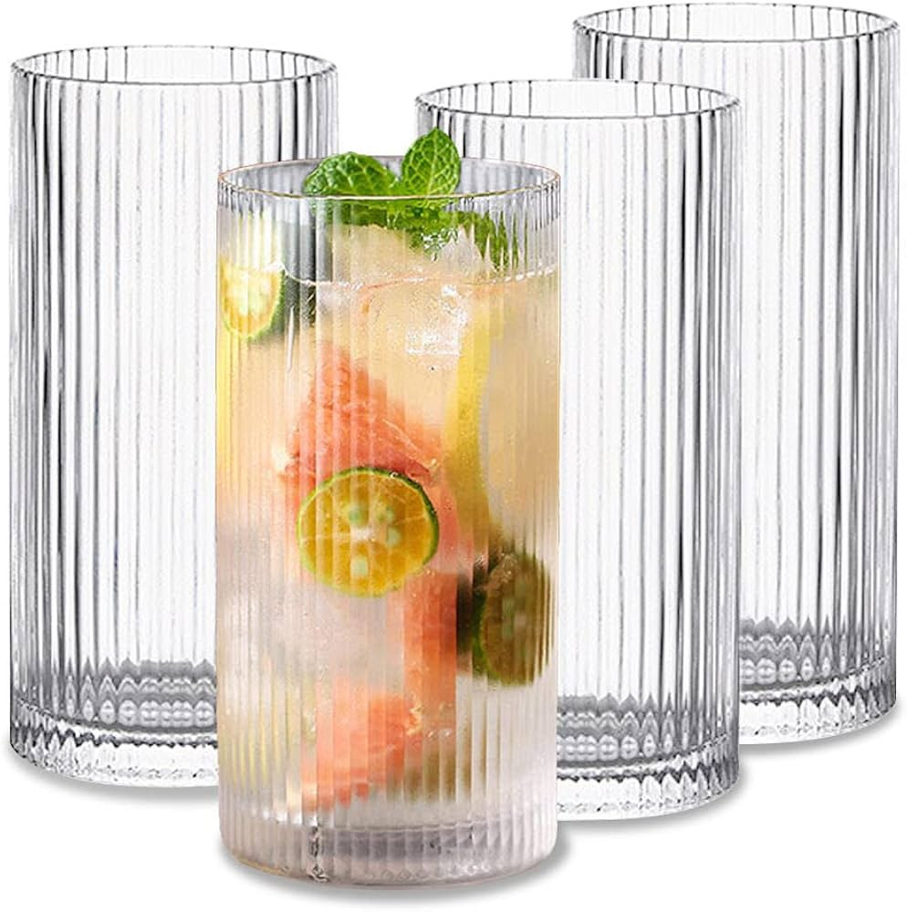 Glass Cups Vintage Glassware Set of 4 Large, Origami Style Transparent Cocktail Glasses Set, Bar ... | Amazon (US)
