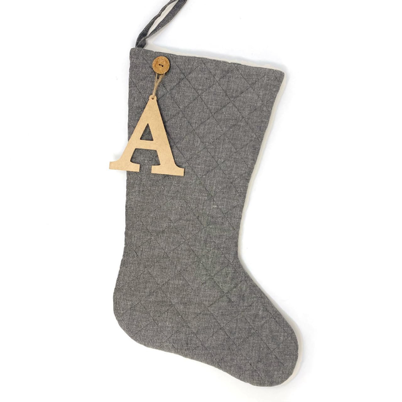 Marilee Home 18" Gray Farmcloth Quilted Stocking with Personalized Letter Charm | Amazon (US)