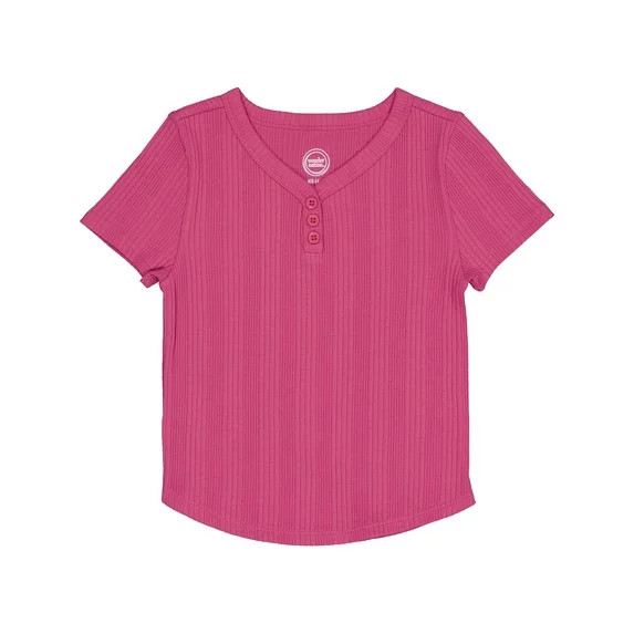 Wonder Nation Girls Short Sleeve Henley Knit Top, Sizes 4-18 & Plus | Walmart (US)