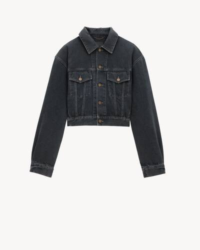 short denim jacket made with organic cotton, featuring a pointed collar, drop shoulders and adjus... | Saint Laurent Inc. (Global)