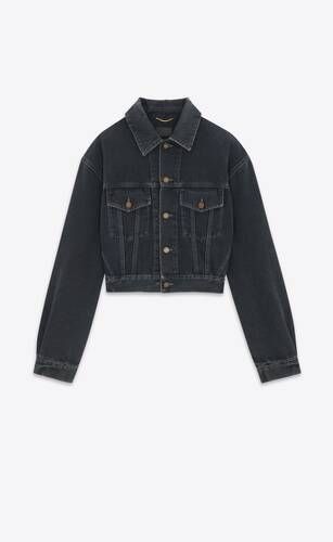 short denim jacket made with organic cotton, featuring a pointed collar, drop shoulders and adjus... | Saint Laurent Inc. (Global)