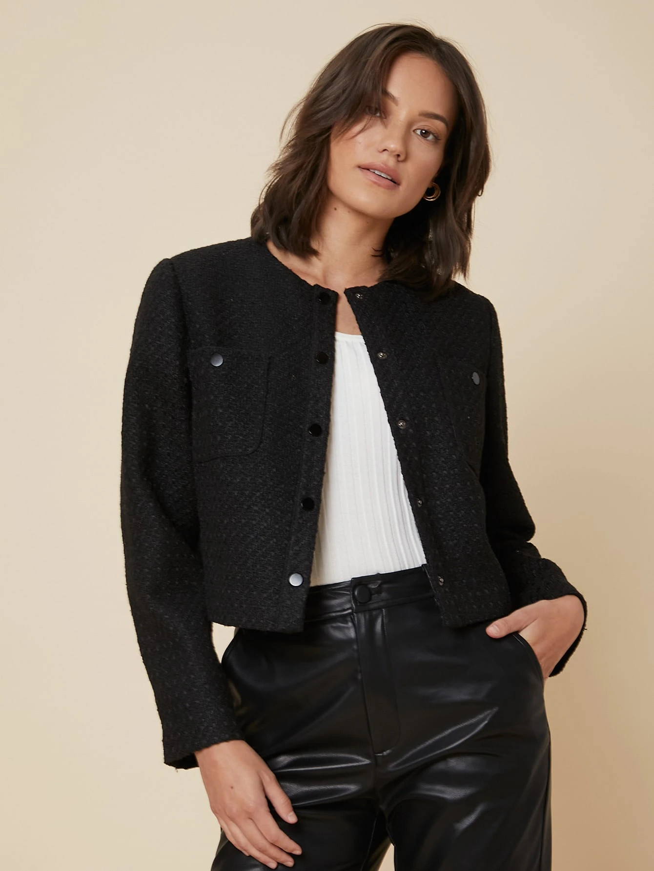 MOTF PREMIUM TWEED CROP BOXY OVERCOAT | SHEIN