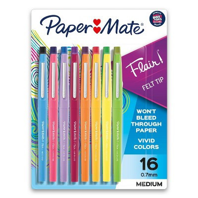 Paper Mate Flair 16pk Felt Tip Pens 0.7mm Medium Tip Multicolor: Colored Pens, Quick Drying, Fade-Resistant, Contoured Grip | Target