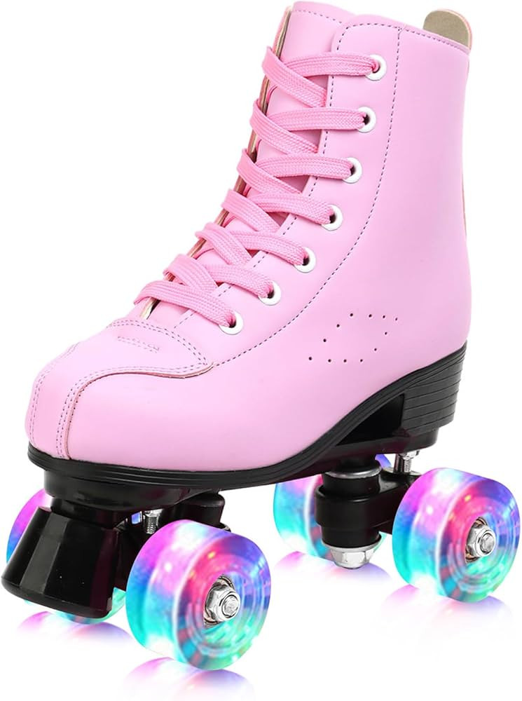 Roller Skates for Girls and Women, Cozy PU Leather Gradient Color Skates with Flash Wheels, Indoo... | Amazon (US)