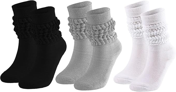 3 Pairs Slouch Socks for Women Size 9-11 Soft Extra Long Scrunch Knee High Boot Socks | Amazon (US)