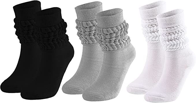 3 Pairs Slouch Socks for Women Size 9-11 Soft Extra Long Scrunch Knee High Boot Socks | Amazon (US)