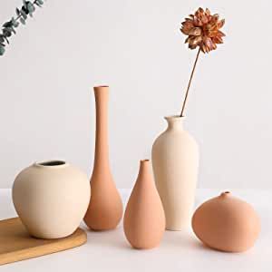 Ceramic Vase Set of 5, Small Flower Vases for Rustic Home Decor, Modern Farmhouse Decor, Living R... | Amazon (US)