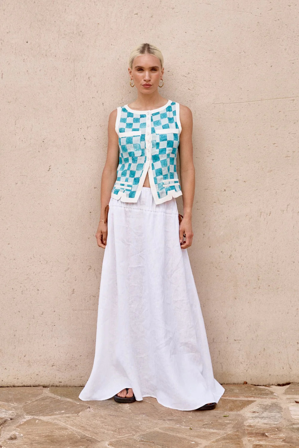 Lila Linen Vest Check | VRG Grl