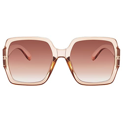 SEVOS Oversized Square Sunglasses For Women Fashion UV400 Protection Big Large UV Protection Men Sun Glasses-Transparent Brown Frame-Brown Lens | Amazon (US)