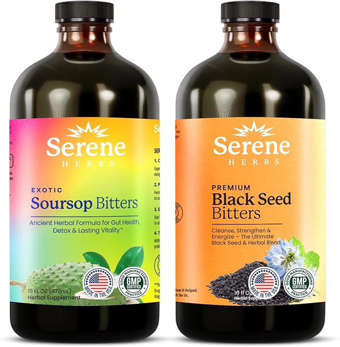 Serene Herbs Soursop Bitters Liquid & Black Seed Bundle – Organic Herbal Guanabana for Digestiv... | Amazon (US)