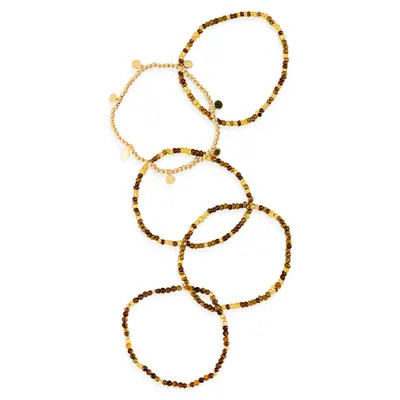 Panacea Set of 5 Beaded Stretch Bracelets in Brown at Nordstrom | Nordstrom