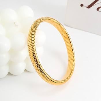 Kercisbeauty Gold Spiraled Oval Bangle Bracelet for Women Girls Rolling Bangle Jewelry Ladies Ele... | Amazon (US)