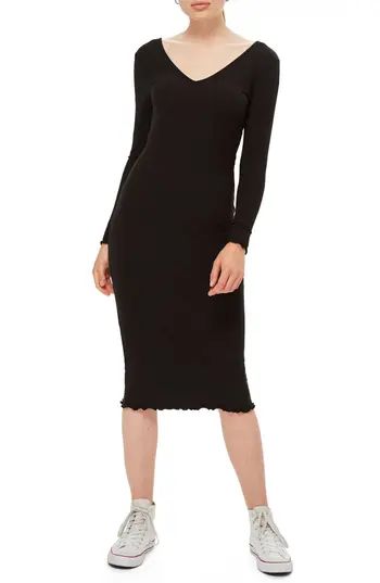 Women's Topshop Ribbed Body-Con Midi Dress, Size 6 US (fits like 2-4) - Black | Nordstrom