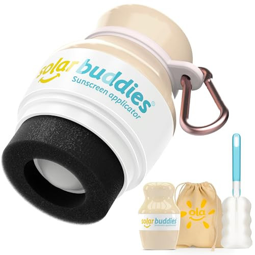 Solar Buddies Grab & Go Travel Bundle, Carabina Clip & Cleaning Brush - Single Full Nude - Refillable Roll on Sponge Sunscreen, Suncream & Lotion Applicator For Kids, Adults & Families - Holds 100ml | Amazon (US)