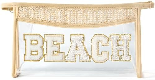 Belanttega Boho Patch Beach Cosmetic Bag - Summer BEACH Chenille Varsity Toiletry Makeup Bag Beig... | Amazon (US)