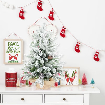 3FT Flocked Tabletop Christmas Tree with 355 Tips, Snowy PE/PVC Branches, 14 Pine Cones & 14 Red Berries,Small Decorative Tree for Home Decor | Target