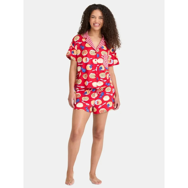 Way to Celebrate Women's Lunar New Year Print Notch Collar Top and Shorts Pajama Set, 2-Piece, Si... | Walmart (US)