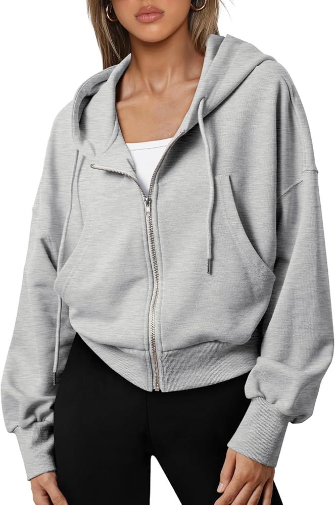 Hoodies for Women Full Zip Up Cropped Sweatshirts Casual Hooded Pullover Sweaters Tops Fall Winte... | Amazon (US)