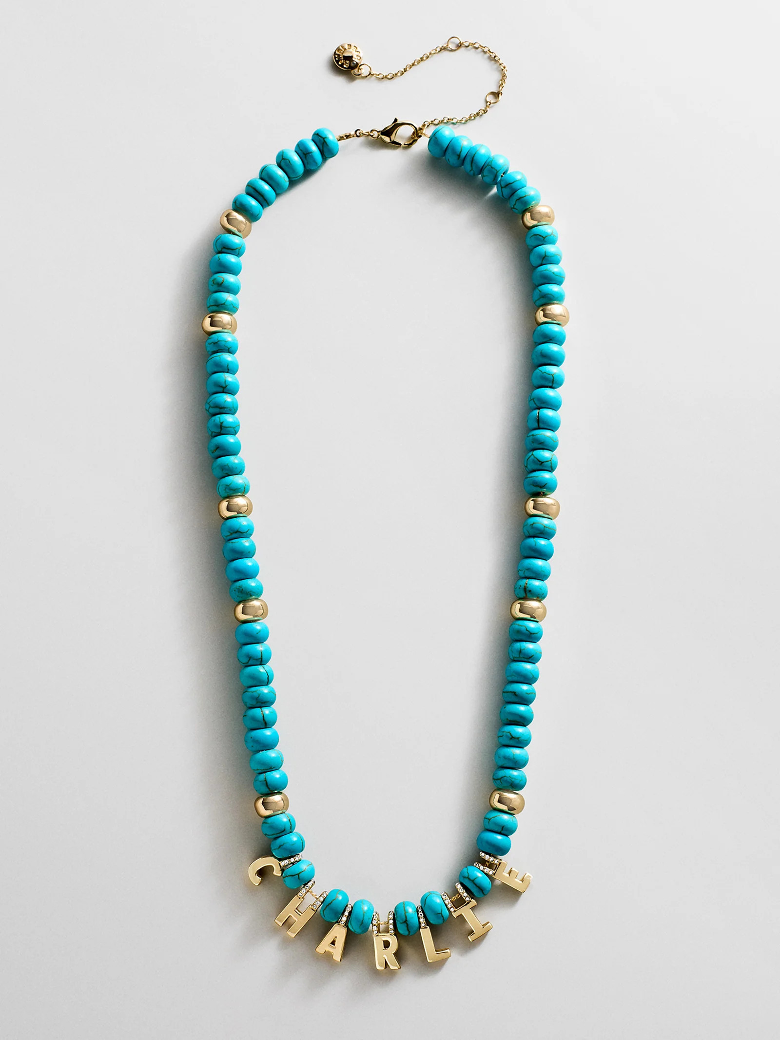 Semi-Precious Gold Custom Nameplate Necklace - Gold/Blue | BaubleBar