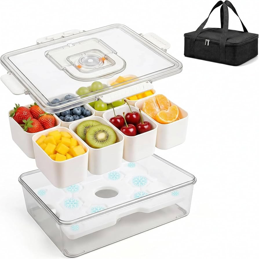 Chilled Portable Snackle Box container, Divided Serving Tray, Beach Essentials Insulated Containe... | Amazon (US)