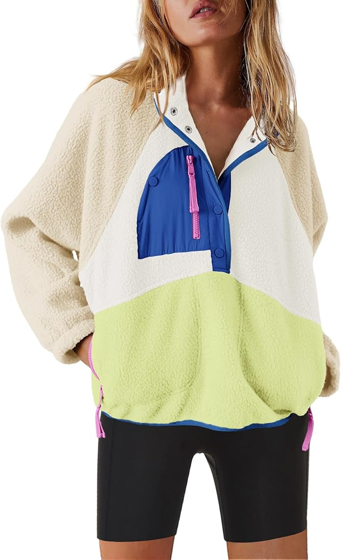 Nirovien Womens Fleece Pullover Long Sleeve Sherpa Jacket Button Down Fuzzy Sweatshirt Warm Outwe... | Amazon (US)