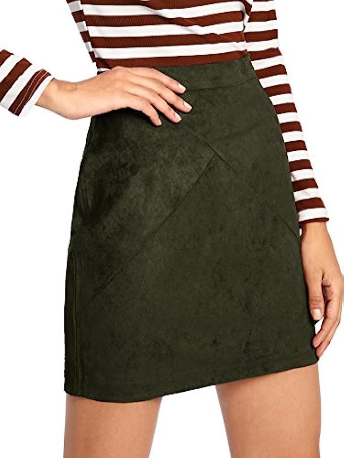 MakeMeChic Women's Zipper Back A-line Bodycon Mini Faux Suede Skirt | Amazon (US)