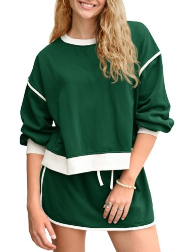 Fisoew Womens Sweatsuits 2 Piece Set Crewneck Sweatshirts High Waisted Skort Skirts Tennis Runnin... | Amazon (US)