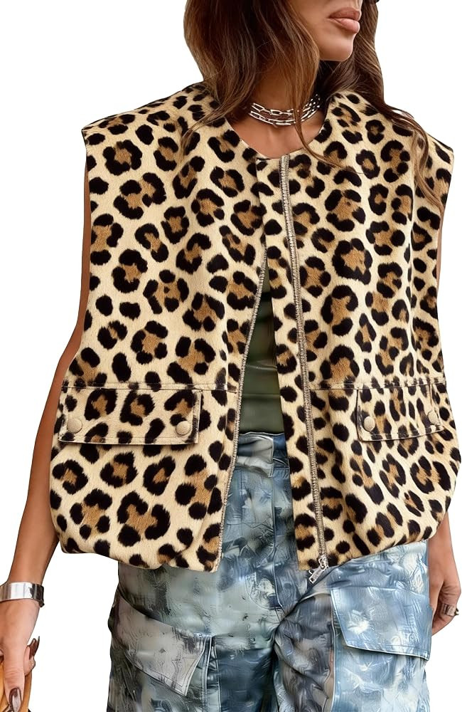 Tankaneo Womens Casual Zip Up Vest Cargo Oversized Ruched Hem Sleeveless Blazer Jackets Tops | Amazon (US)