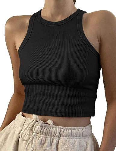 CITASHION 95% Cotton Crop Ribbed Racerback Tank Tops for Women Casual Summer Basic Cropped Tank Top Y2k Tops Black M | Amazon (US)