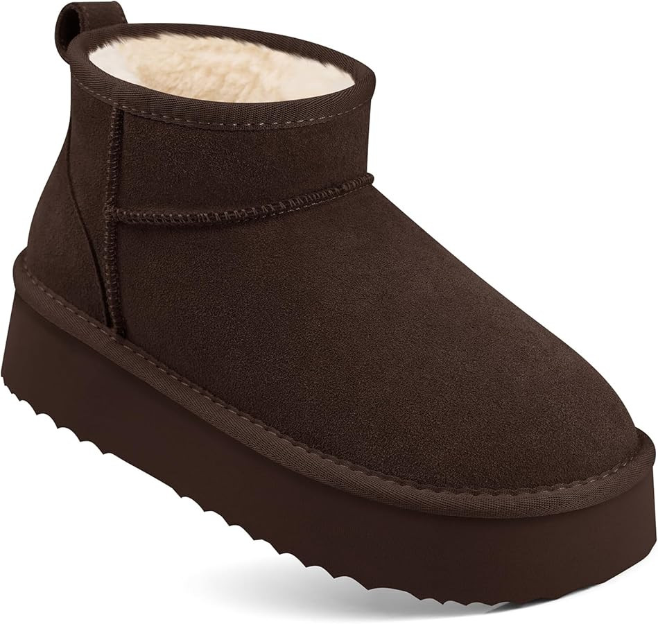 TEMOFON Snow Ankle Boots for Women: Genuine Suede Leather Platform Winter Fur Boots Waterproof Co... | Amazon (US)