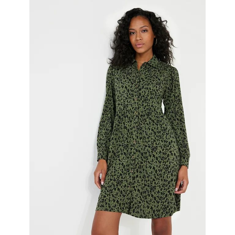 Time and Tru Women's Long Sleeve Shirtdress, Sizes XS-XXXL | Walmart (US)