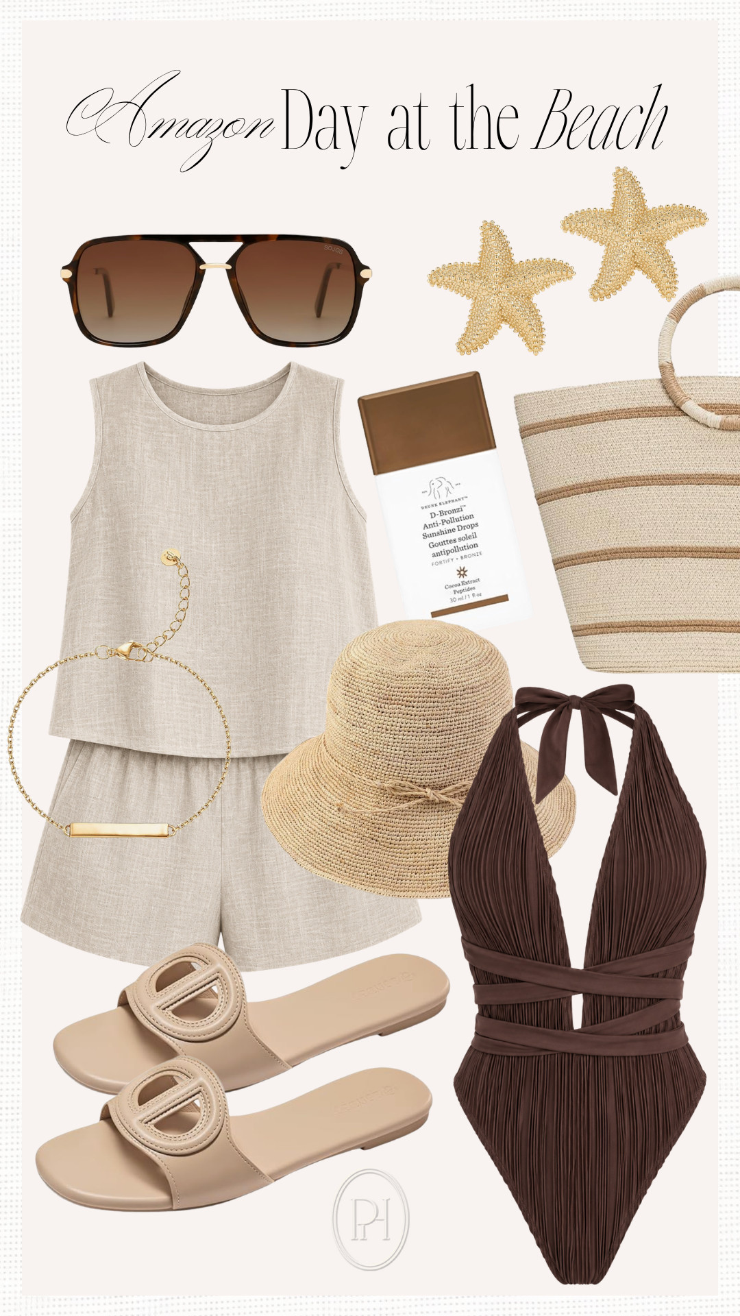 Amazon must haves for a day at the beach!

summer style, summer fashion, summer looks, summer outfit, beach look, beach day, resort wear, vacation looks, vacation style, vacation outfit, poolside look, brown swimsuit, one piece swimsuit, swimwear, bathing suit, matching set, linen set, neutral set, beige set, tan set, brown sunglasses, starfish earrings, gold earrings, gold bracelet, bronzer, beach tote bag, neutral tote bag, tan sandals, neutral sandals, summer footwear, summer shoes, summer accessories, sun hat, woven bucket hat 

 #LTKootd #LTKSwim #LTKTravel