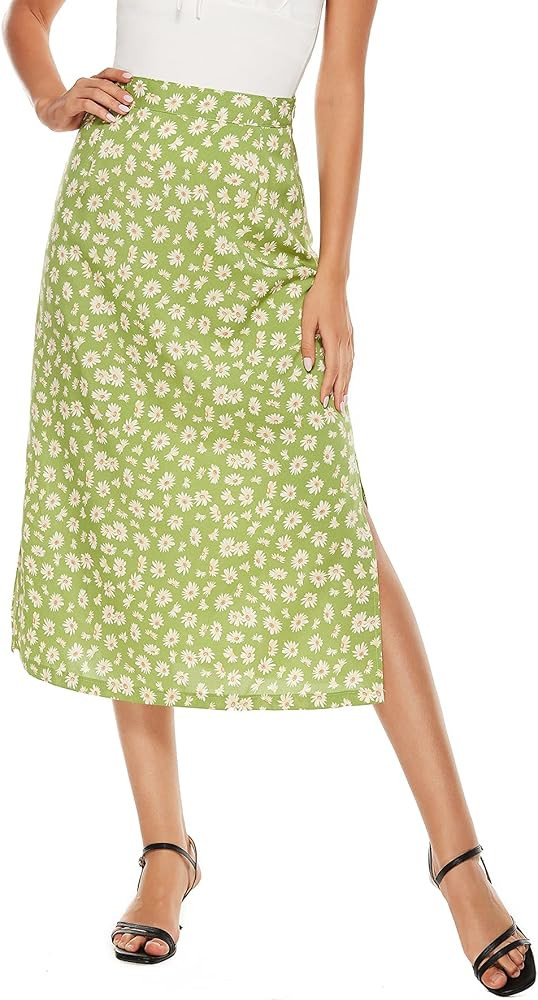 LYANER Women's Leopard Print Side Split High Waist Zipper Midi Skirt | Amazon (US)