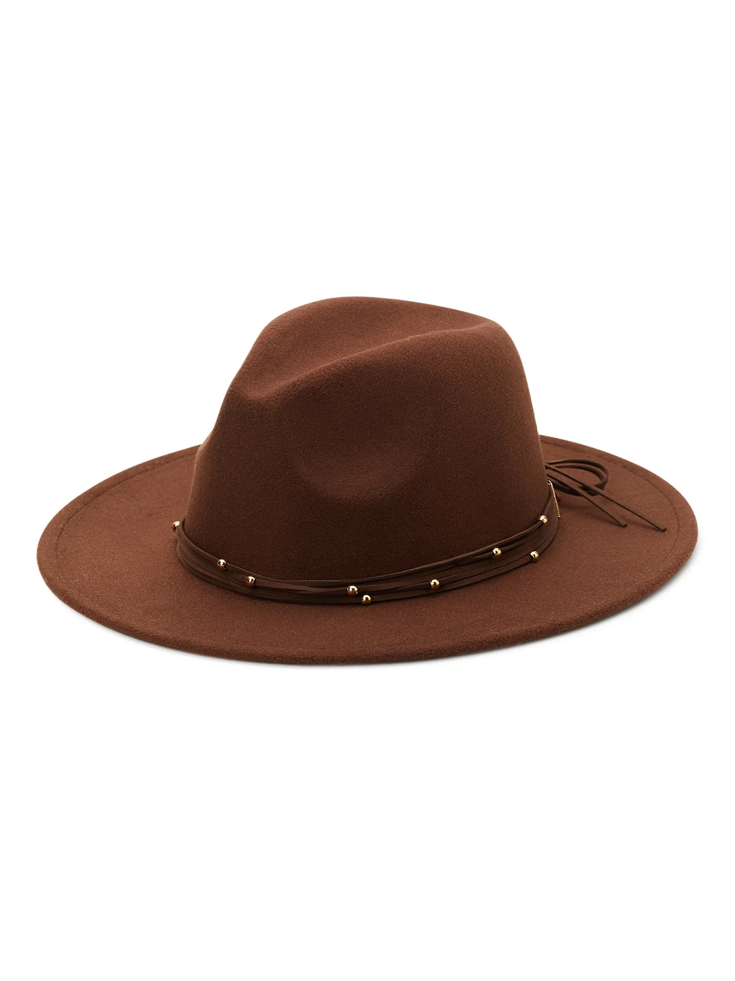 Time and Tru Women’s Felt Fedora with Beaded Trim Brown - Walmart.com | Walmart (US)