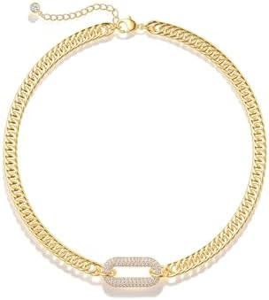 Moodear Gold Necklace for Women Trendy - Chunky Herringbone Paperclip Cuban Link Chain Choker Hyp... | Amazon (US)