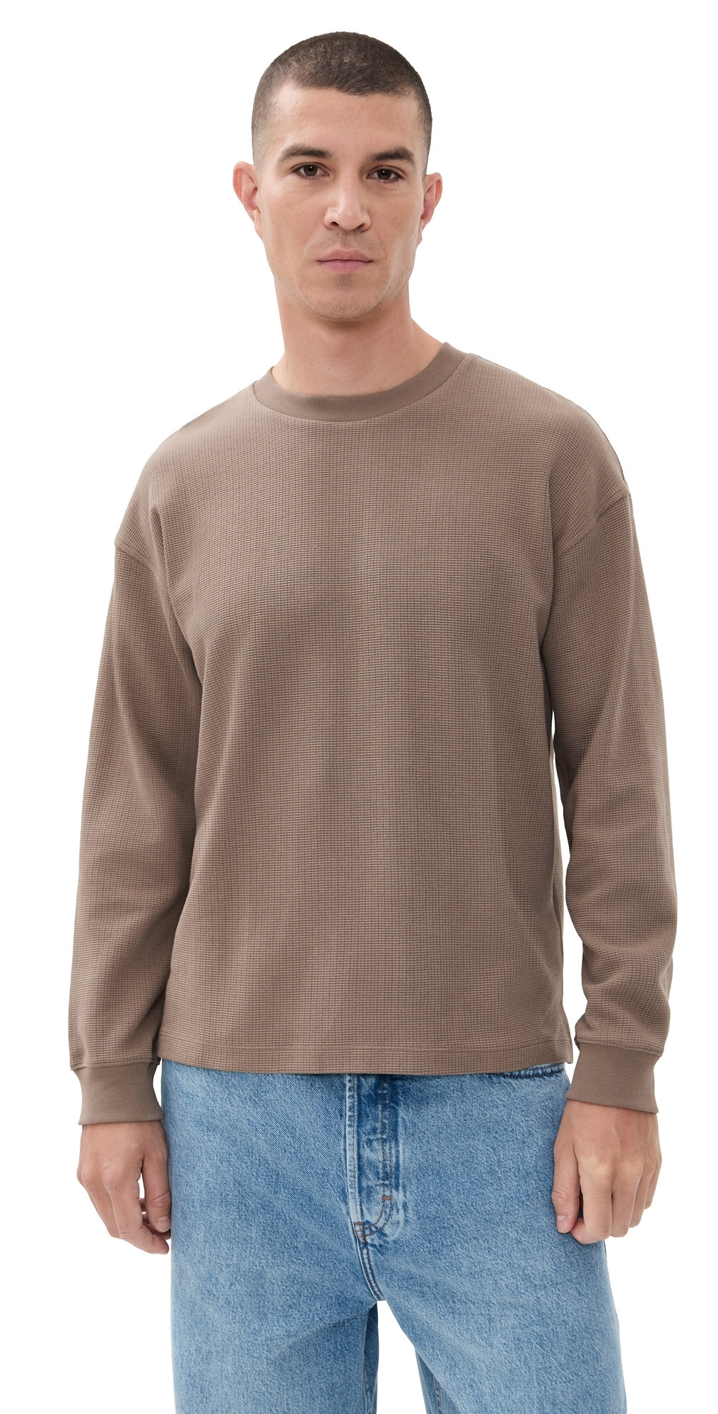 FRAME Long Sleeve Waffle Textured Tee Latte Brown S | Shopbop