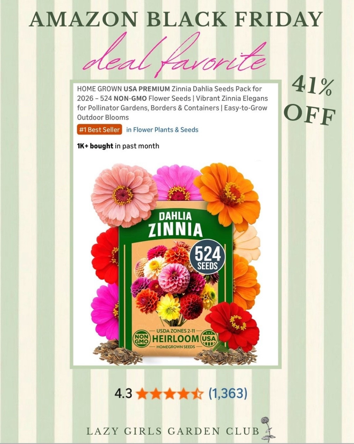 Love that this zinnia and dahlia seed mix is on sale for Black Friday! If you’re anything like me, you’ve already started stockpiling for next year 🌸

#LTKHoliday #LTKCyberWeek #LTKGiftGuide