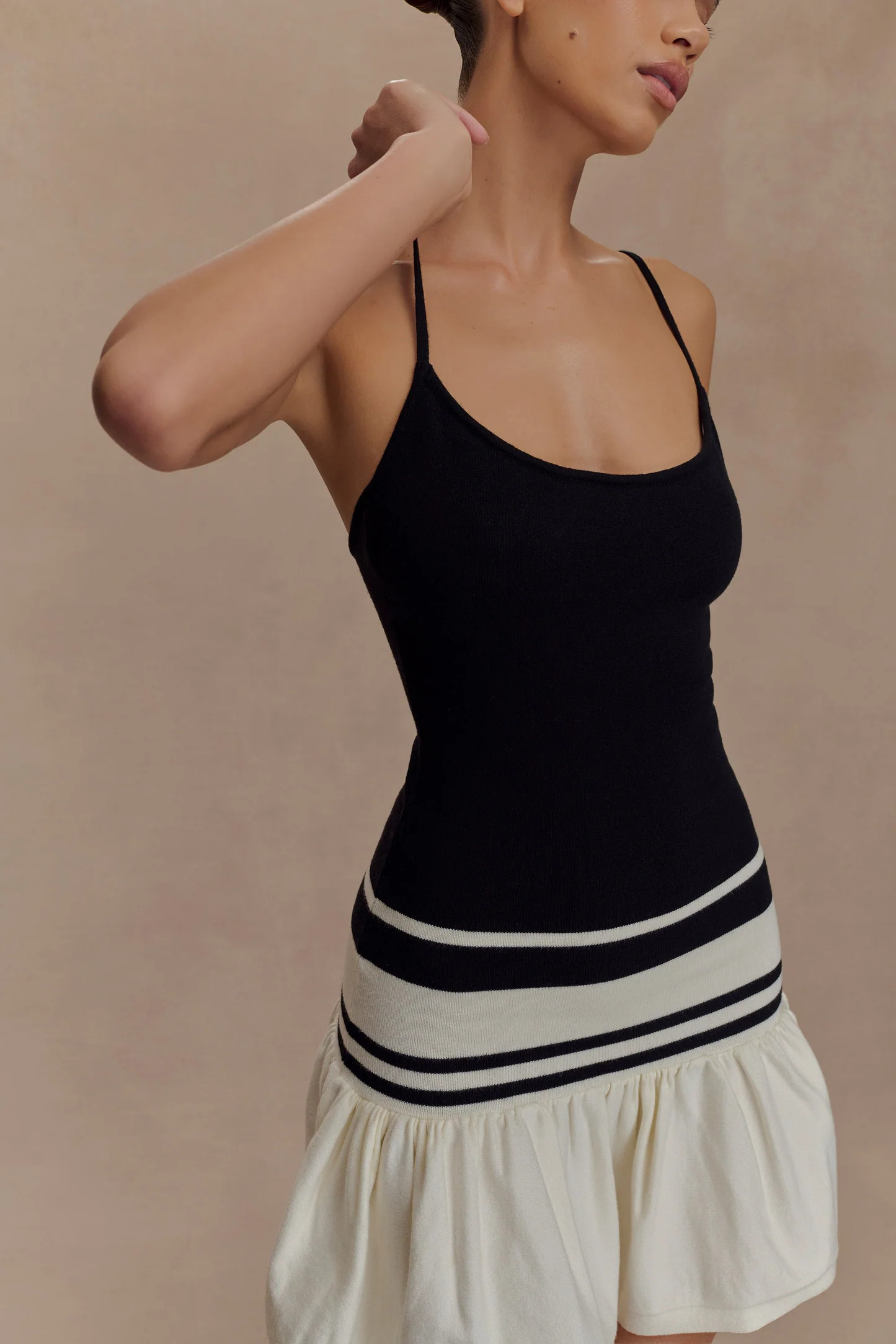 Ellison Contrast Knit Mini Dress - Black/White | MESHKI US