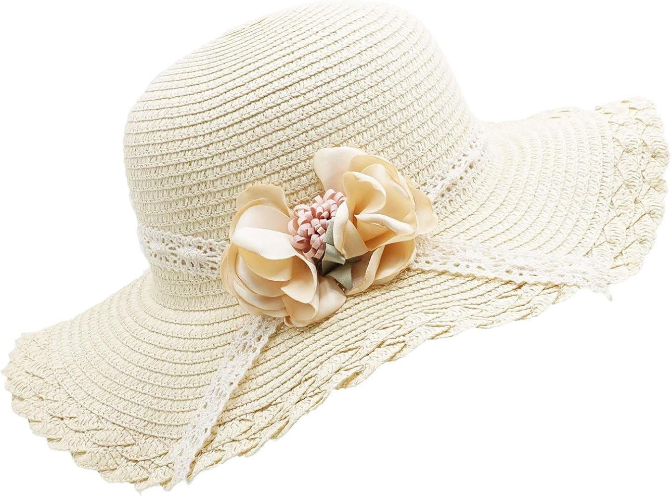 Bienvenu Little Girl Kids Summer Straw Hat Wide Brim Floppy Beach Sun Visor Hat | Amazon (US)