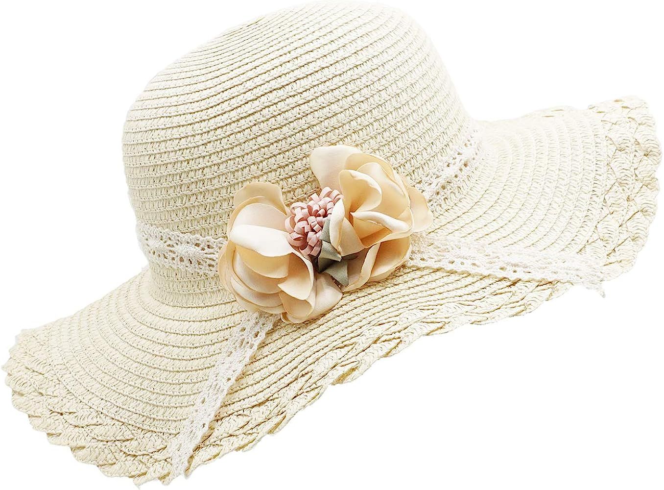 Bienvenu Little Girl Kids Summer Straw Hat Wide Brim Floppy Beach Sun Visor Hat | Amazon (US)