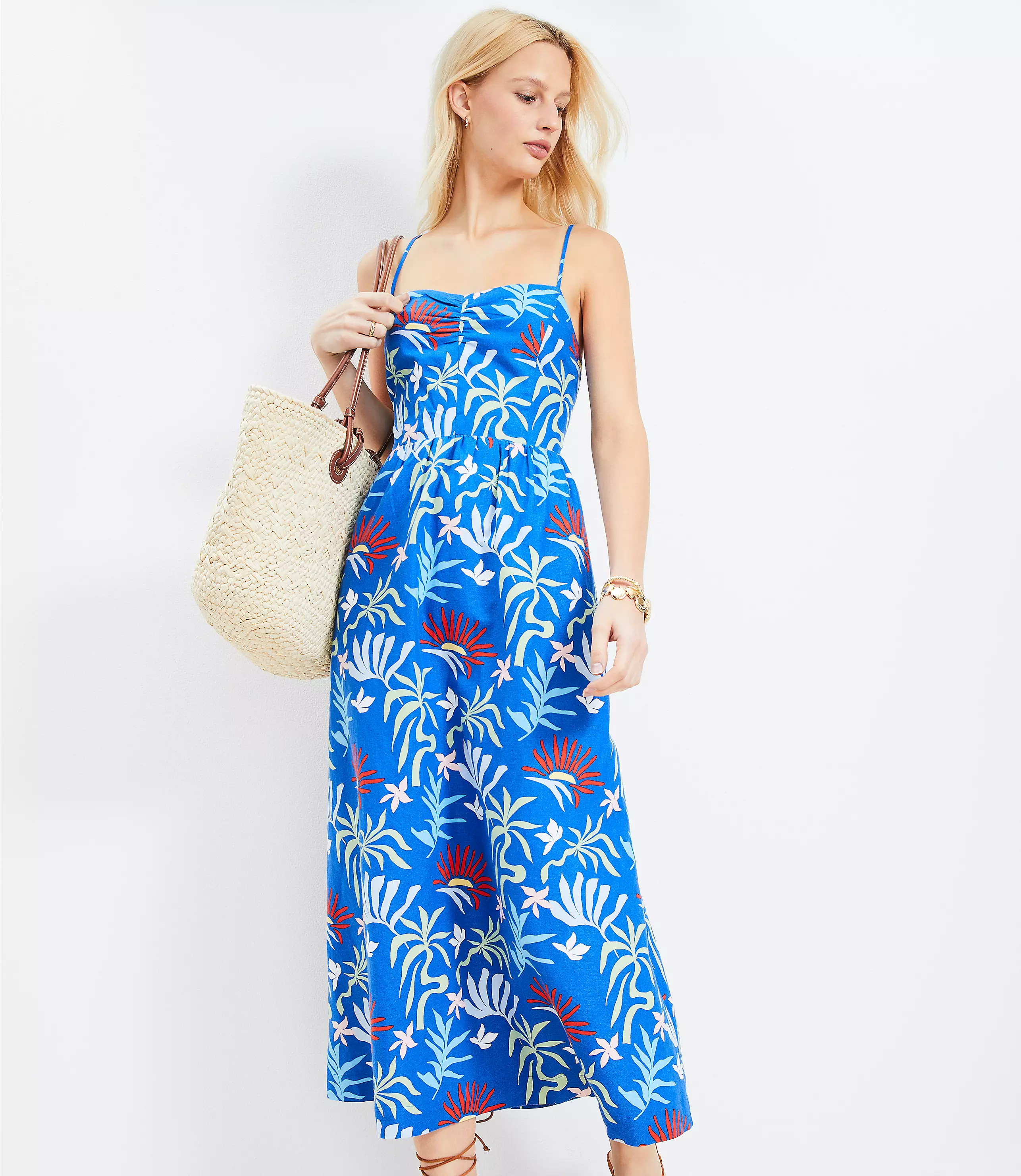 LOFT Beach Sun Strappy Back Midi Dress | LOFT